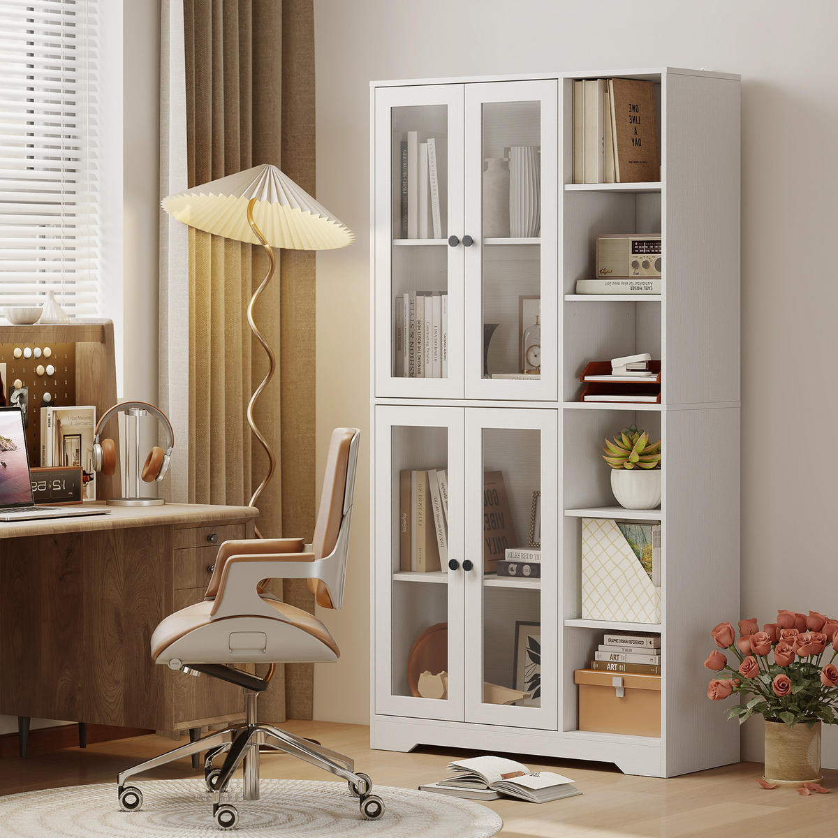 HIGHBOARD DE-08667 mit Glastüren Weiß - Weiß, Holzwerkstoff (35/172/90cm) - ComfortXL