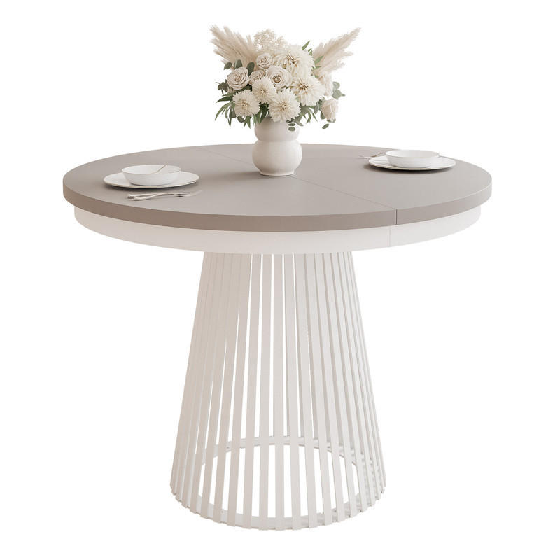 AUSZIEHTISCH AUREA 100-180/75 cm, Weiß / Lehmgrau - Weiß/Grau, Holzwerkstoff/Metall (100/100/75cm) - Idohome