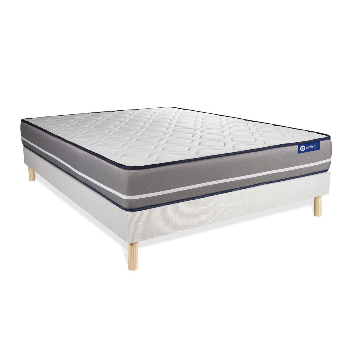 BETT Actimemo pur Memory-Schaum 130 x 190 cm h3 - Kit Bettgestell Weiß - Beige/Weiß, Karton/Holz (130/190cm) - ACTISOM