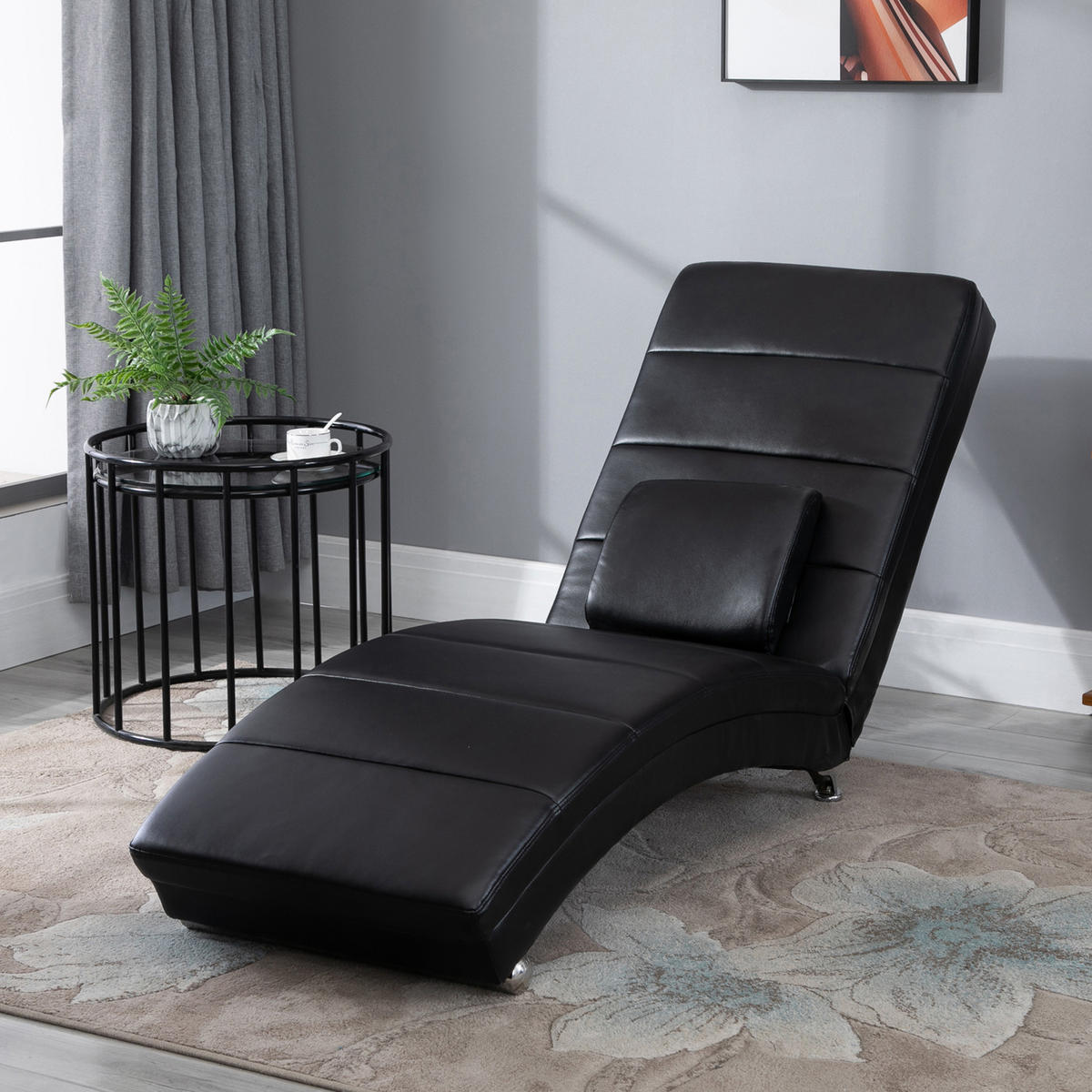 RELAXLIEGE mit Massagefunktion Loungesessel Chaiselongue Zero-G Design Schwarz - Schwarz, Leder (163/87/58cm) - HOMCOM