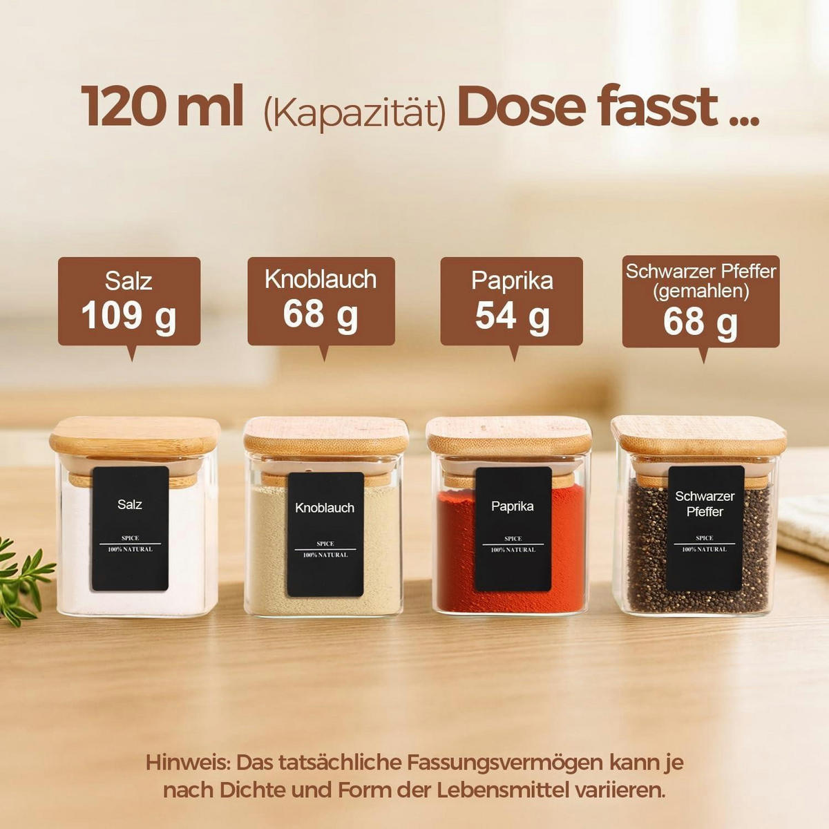 GEWÜRZGLÄSER 16-teiliges Set 120 ml Glas mit Holzdeckel - Multicolor, Glas (6/6.6/6cm)