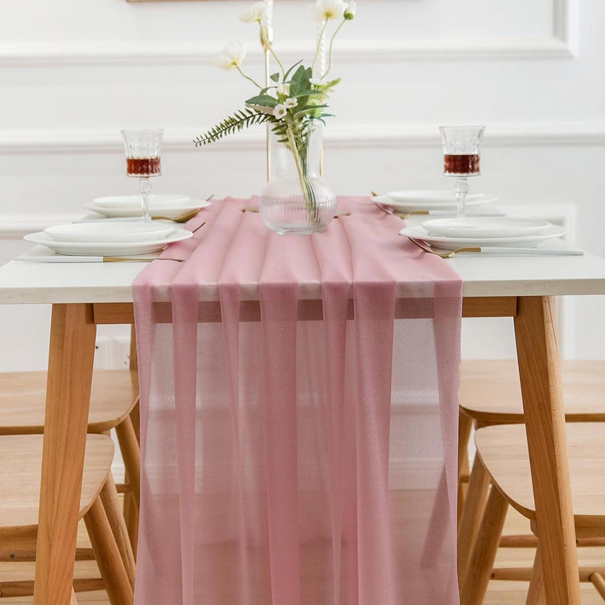 TISCHLÄUFER Chiffon Altrosa 70 x 300 cm - Rosa, Textil (75/3/1.5cm)