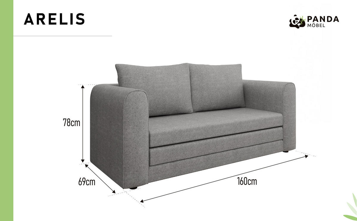 SCHLAFSOFA Arelis Schlafsofa mit Bettfunktion, grau - Grau, Holz (160/78/69cm) - Panda Möbel