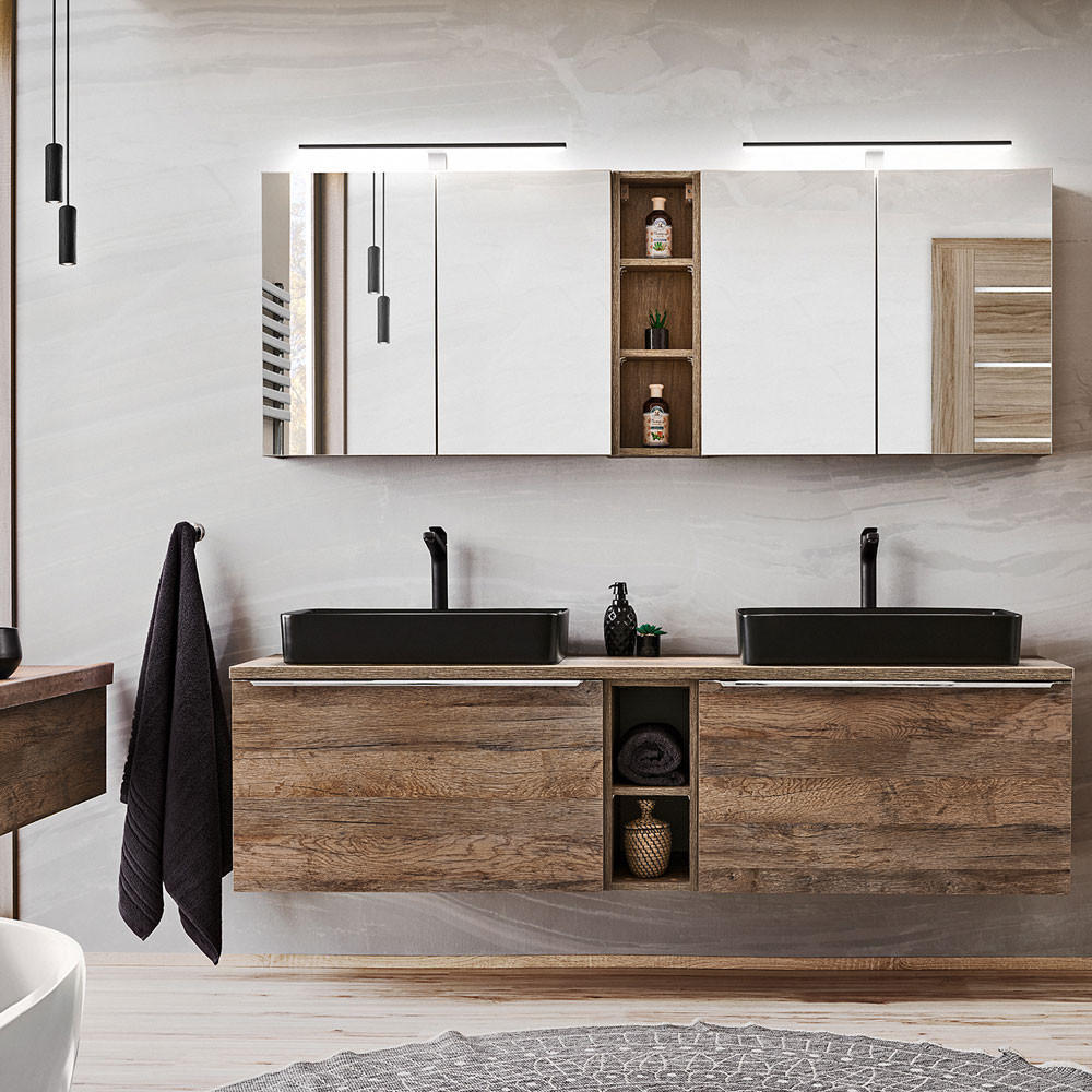 BADMÖBEL-SET 11-TLG. Puebla-56 - Braun, Holzwerkstoff (180/200/46cm) - Lomado