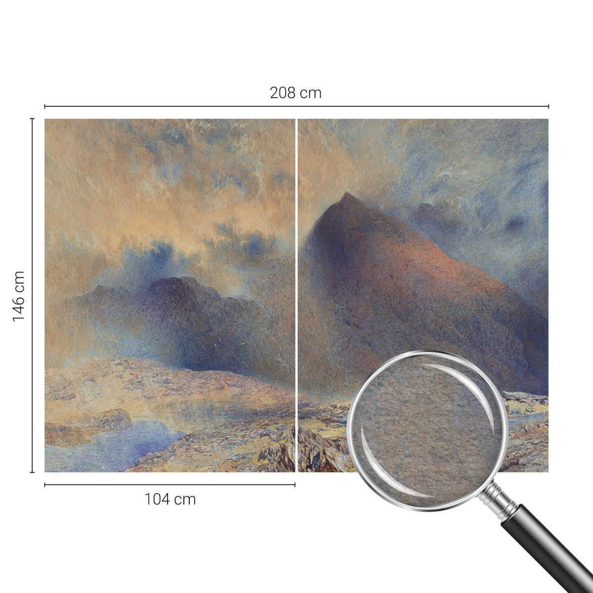 FOTOTAPETE 208x146 cm - Berglandschaft - Schwarz, Textil (208/146cm) - Wallfluent