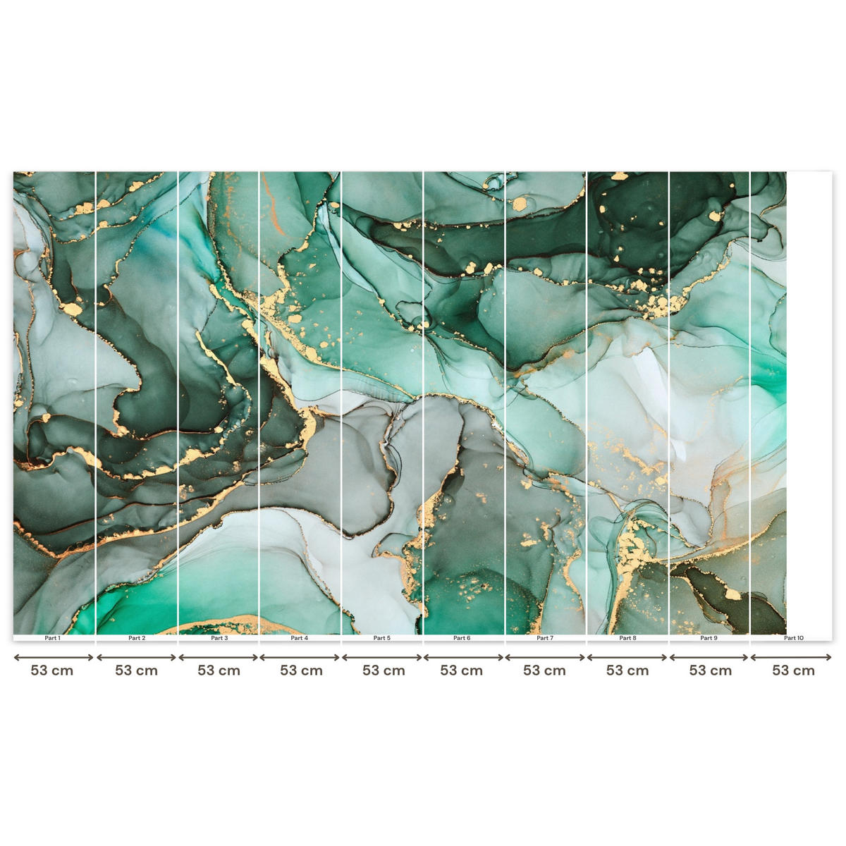TAPETE - Gold - Marmor - Grün - Luxus - Marmoroptik - Grau - 500x300 cm - Grün, Papier (500/300cm) - OnlyWow