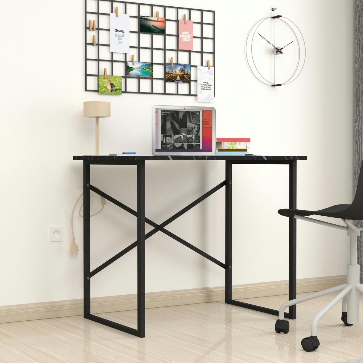 SCHREIBTISCH Tjeldsund - Schwarz, Holzwerkstoff/Metall (60/90/75cm) - [en.casa]