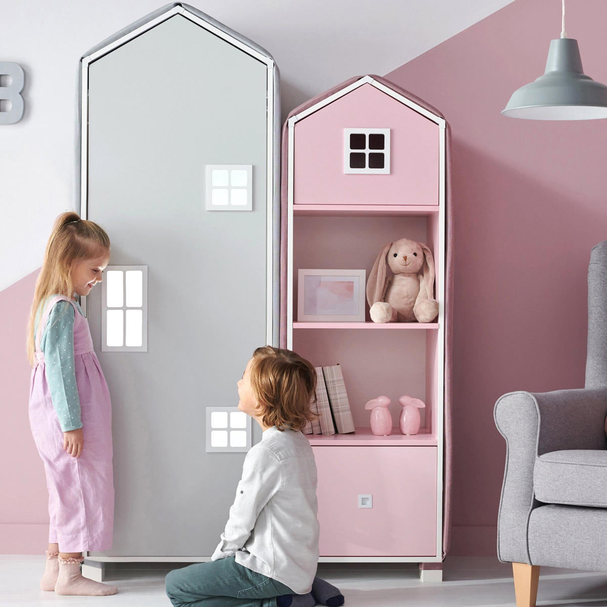 BEZUG-FÜR-KINDERKLEIDERSCHRANK MIRUM Abdeckung, grau - Grau, Textil (173/3/45cm) - KONSIMO®