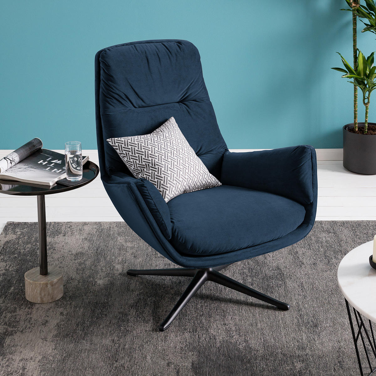 SESSEL mit Kreuzfuß - Schwarz/Dunkelblau, Textil/Metall (83/95/97cm) - home24