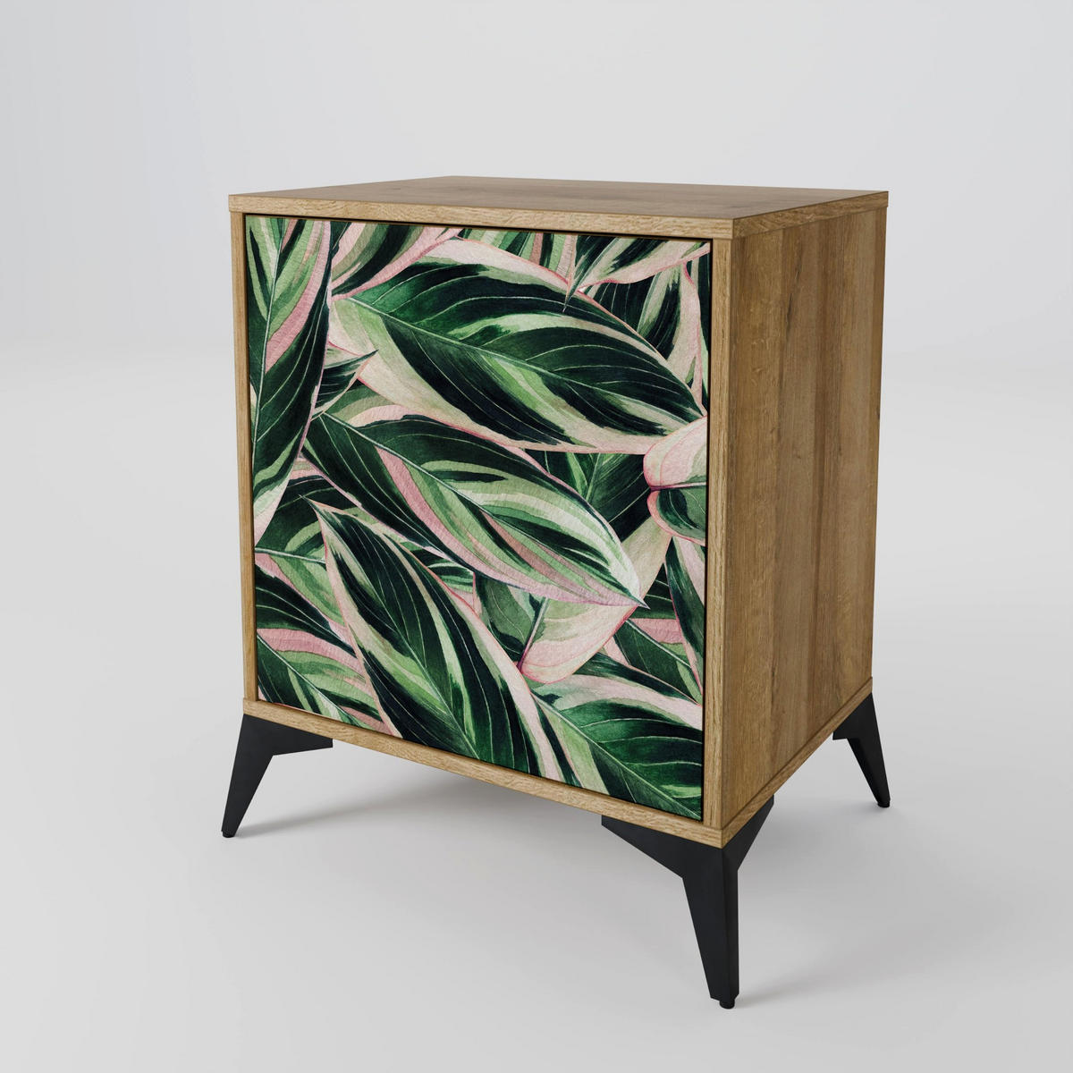 SIDEBOARD EERIE STROMANTHE, Eichefarben, 57,5x42x72,5 cm, Schwarze Metallfüße - Eichefarben/Multicolor, Holzwerkstoff/Metall (57.5/72.5/42cm) - SpaceRebels