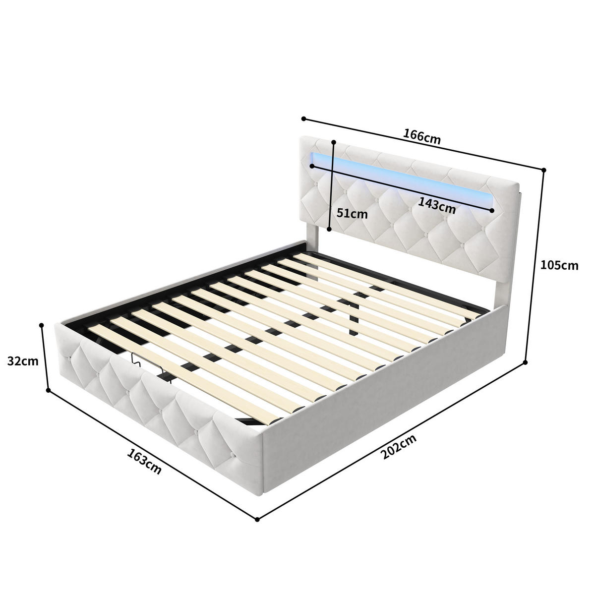 POLSTERBETT 160x200 cm LED USB Stauraum Lattenrost beige - Beige, Holz (160/200cm) - LEBENLANG