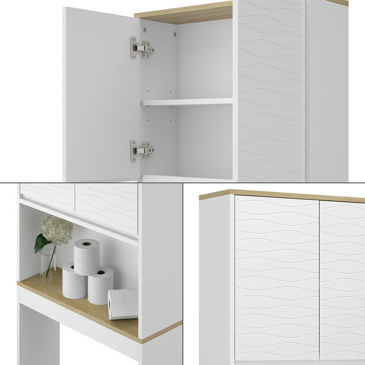TOILETTENSCHRANK Livia Weiß 60 x 163 cm - Weiß/Naturfarben, Holzwerkstoff (60/163/20cm) - Vicco