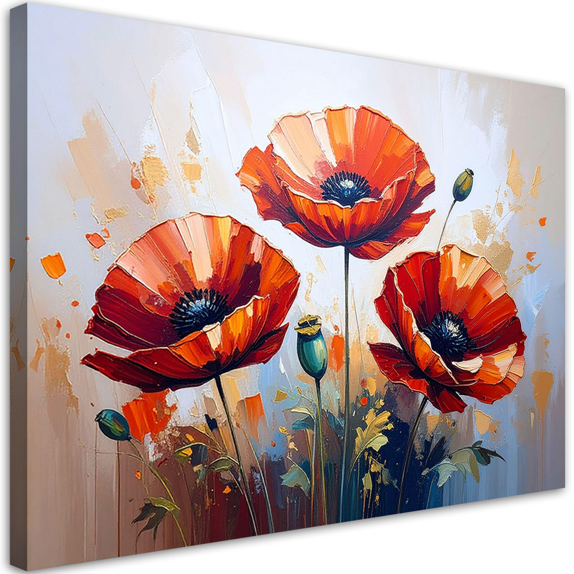 LEINWANDBILD Rote Mohnblumen auf beigem Hintergrund 120x80cm - Rot, Textil (120/80cm) - Feeby