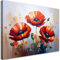 LEINWANDBILD Rote Mohnblumen auf beigem Hintergrund 120x80cm - Rot, Textil (120/80cm) - Feeby