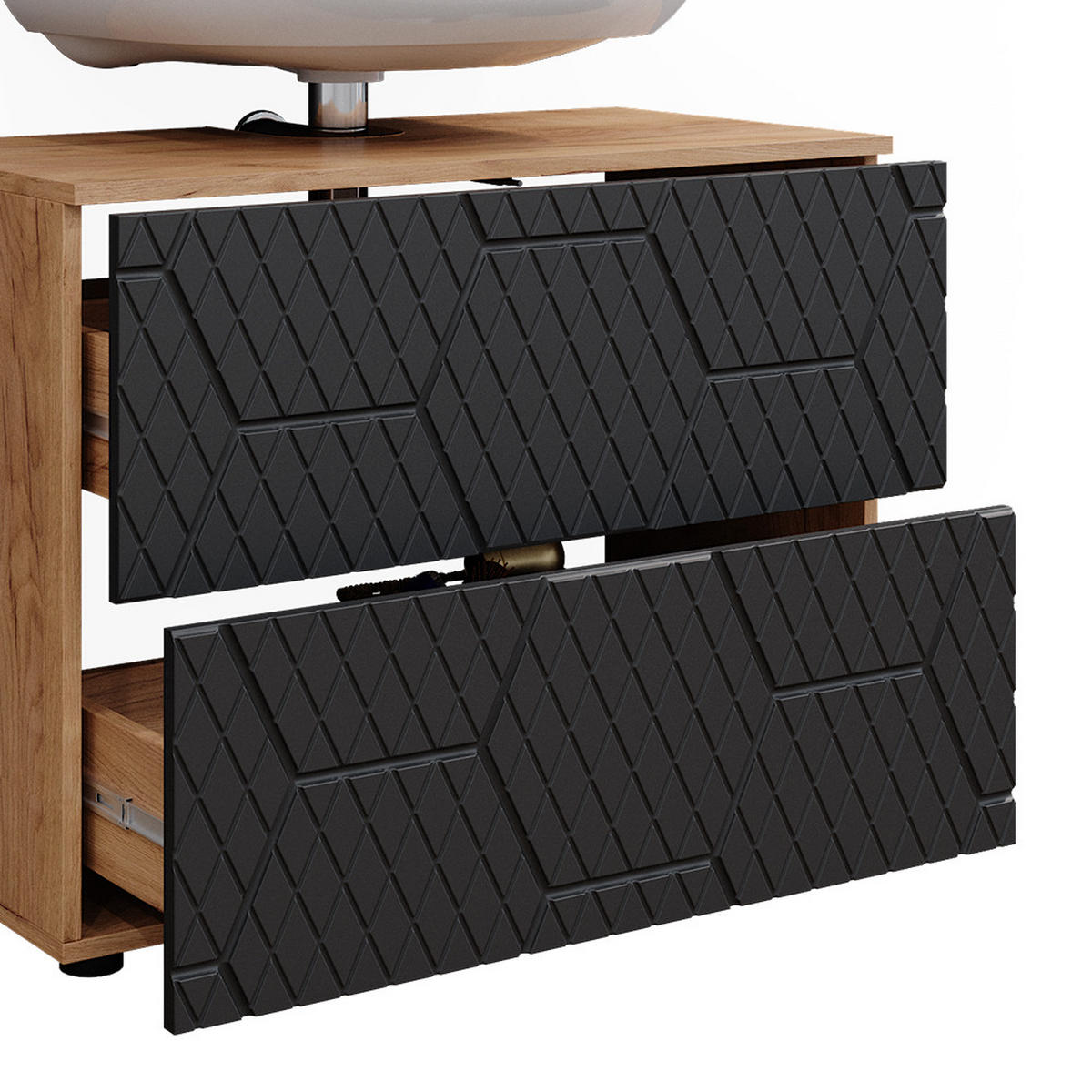 BADMÖBEL-SET Irma Anthrazit gestreift 5 Teile - Honigeiche/Anthrazit, Holzwerkstoff (80/58.6/41cm) - Vicco
