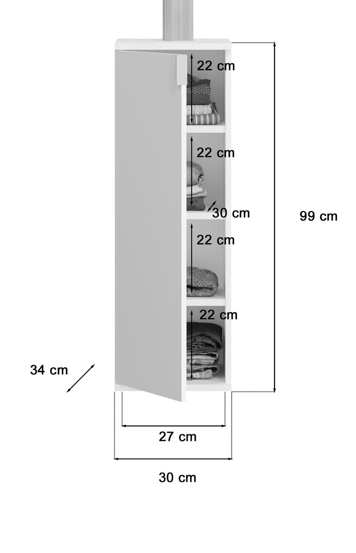 KOMMODE weiß Hochglanz 30 cm, Flurkommode Türanschlag wechselbar, Mehrzweckschrank - Chromfarben/Weiß Hochglanz, Holzwerkstoff/Kunststoff (30/99/34cm) - Inn.Furn