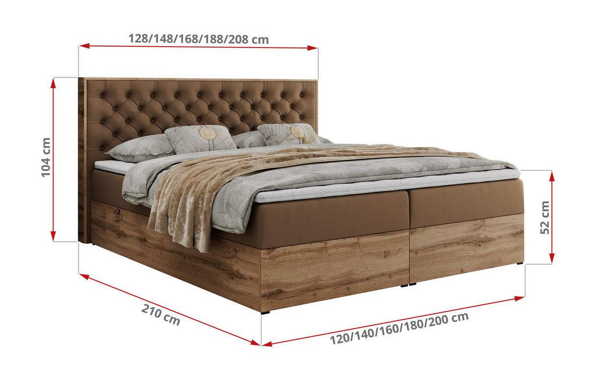 BOXBETT ALBERO 3 - 180/200 Braun Kunstleder - H3 - Braun, Holz/Textil (180/200cm) - MKS