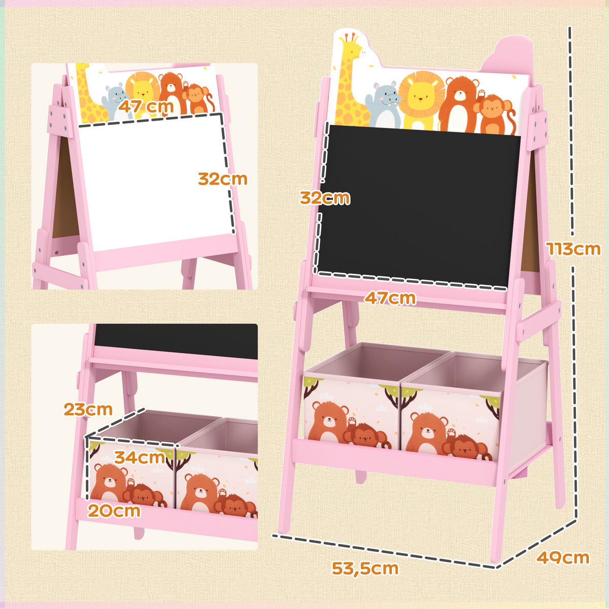 KINDERTAFEL - Rosa, Holzwerkstoff (49/113/53.5cm) - AIYAPLAY