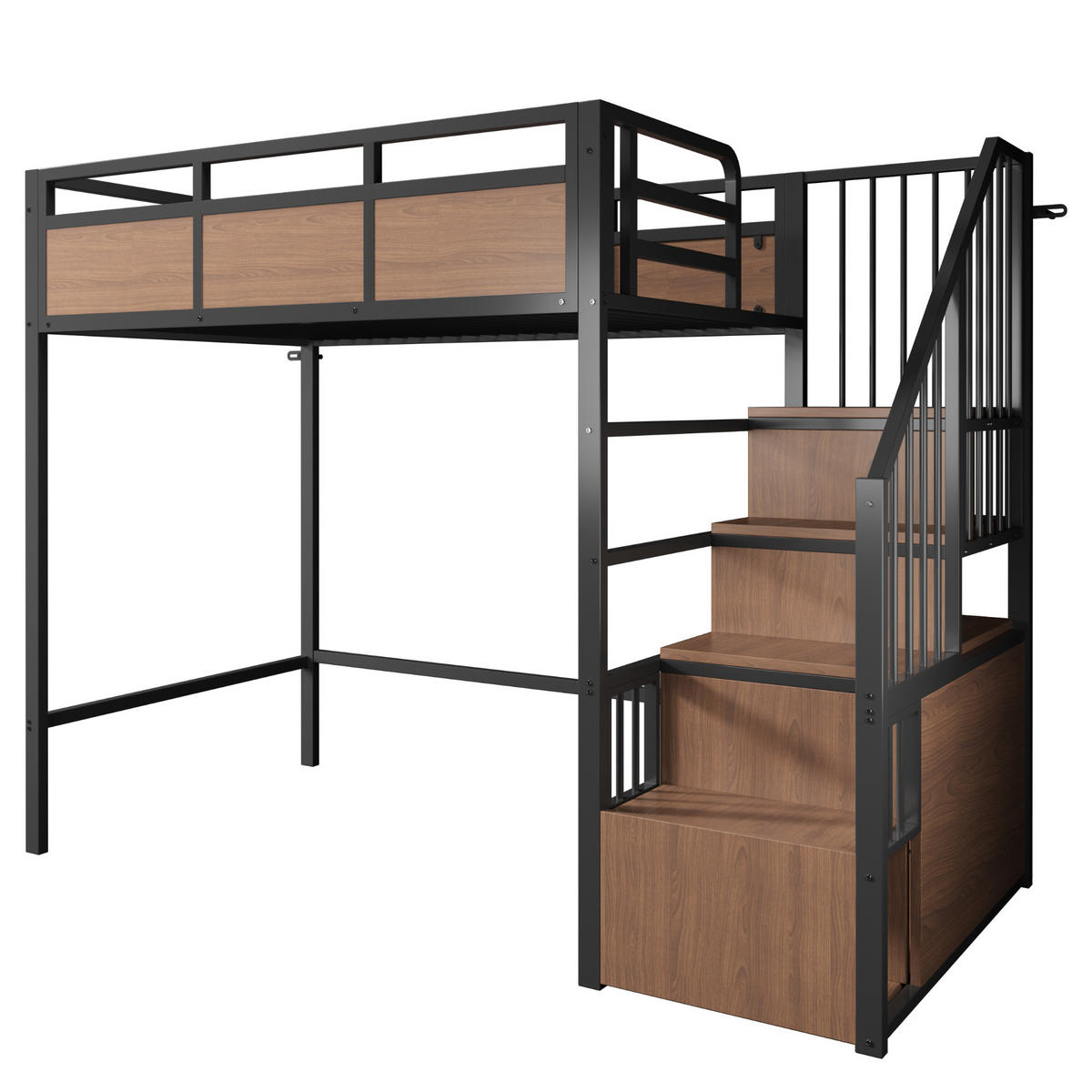 HOCHBETT 90/200 cm DE-32597 mit Stauraumleiter und LED Schwarz - Schwarz, Metall (90/200cm) - ComfortXL