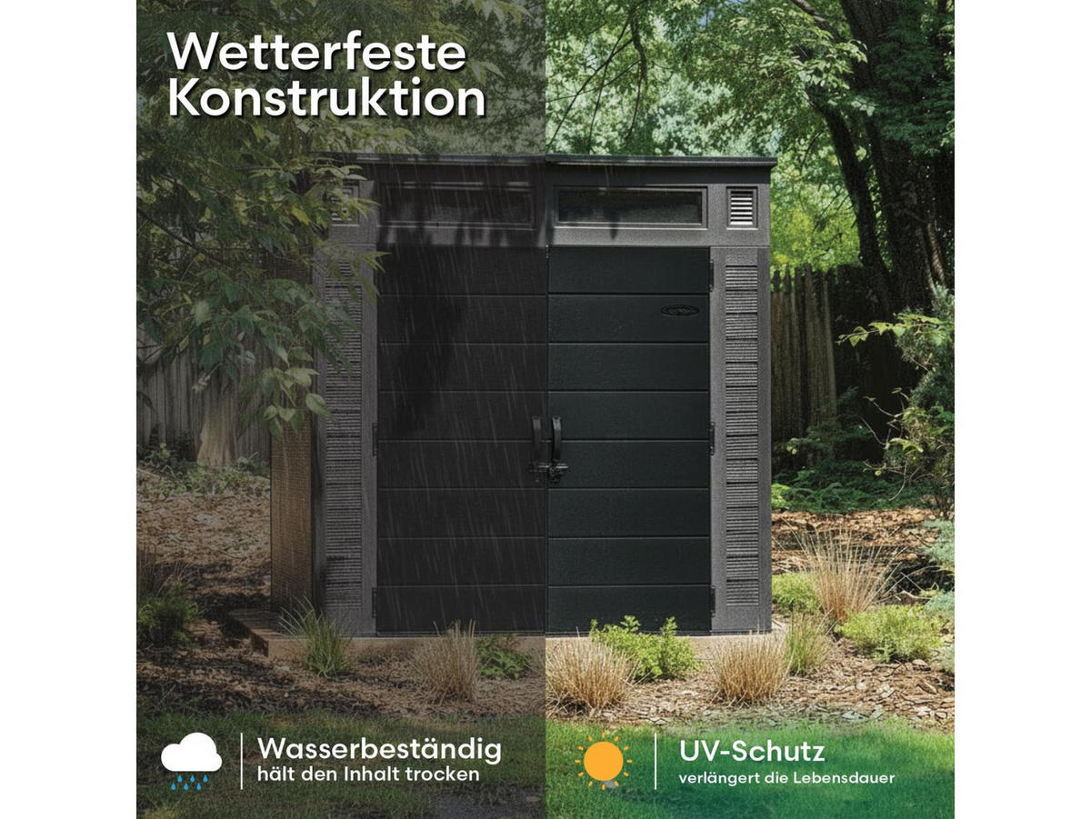 GERÄTEHAUS 220 × 222 × 227 cm , 9 m³ Stauraum, Doppeltür 152 x 183 cm, anthrazit mit schwarzem Dach - Grau, Kunststoff (126/41/230cm) - Suncast