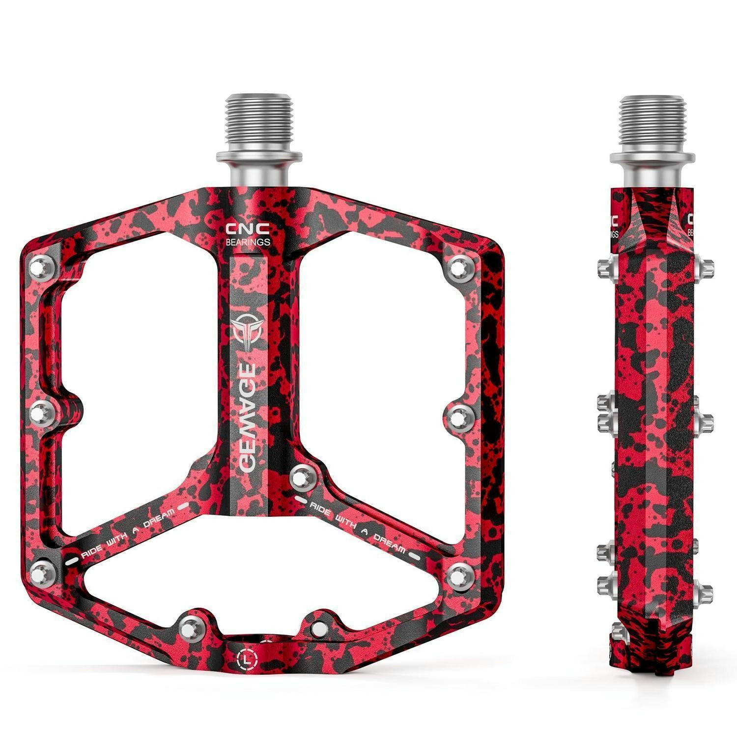 FAHRRADPEDALE Rennrad/Mountainbike Aluminiumlegierung Rot Tarnmuster - Multicolor, Metall (10/1.4/10.4cm)