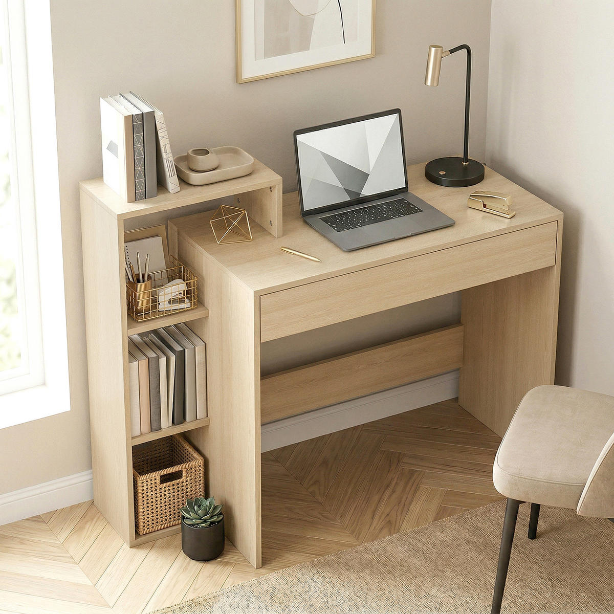 SCHREIBTISCH Natur mit 3 Ablagefächern und Schublade 100/40/90 cm - Naturfarben, Holzwerkstoff (40/100/90cm) - PANGIVO