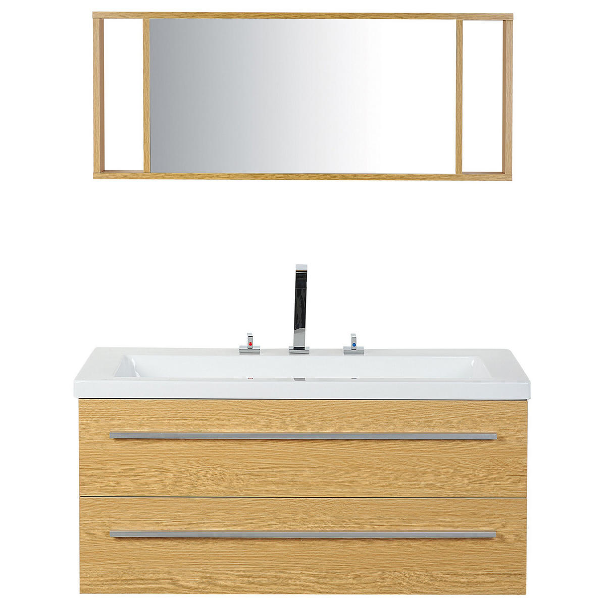BADMÖBEL Set beige Almeria - Beige/Silberfarben, Holzwerkstoff (101/48/48cm) - Beliani