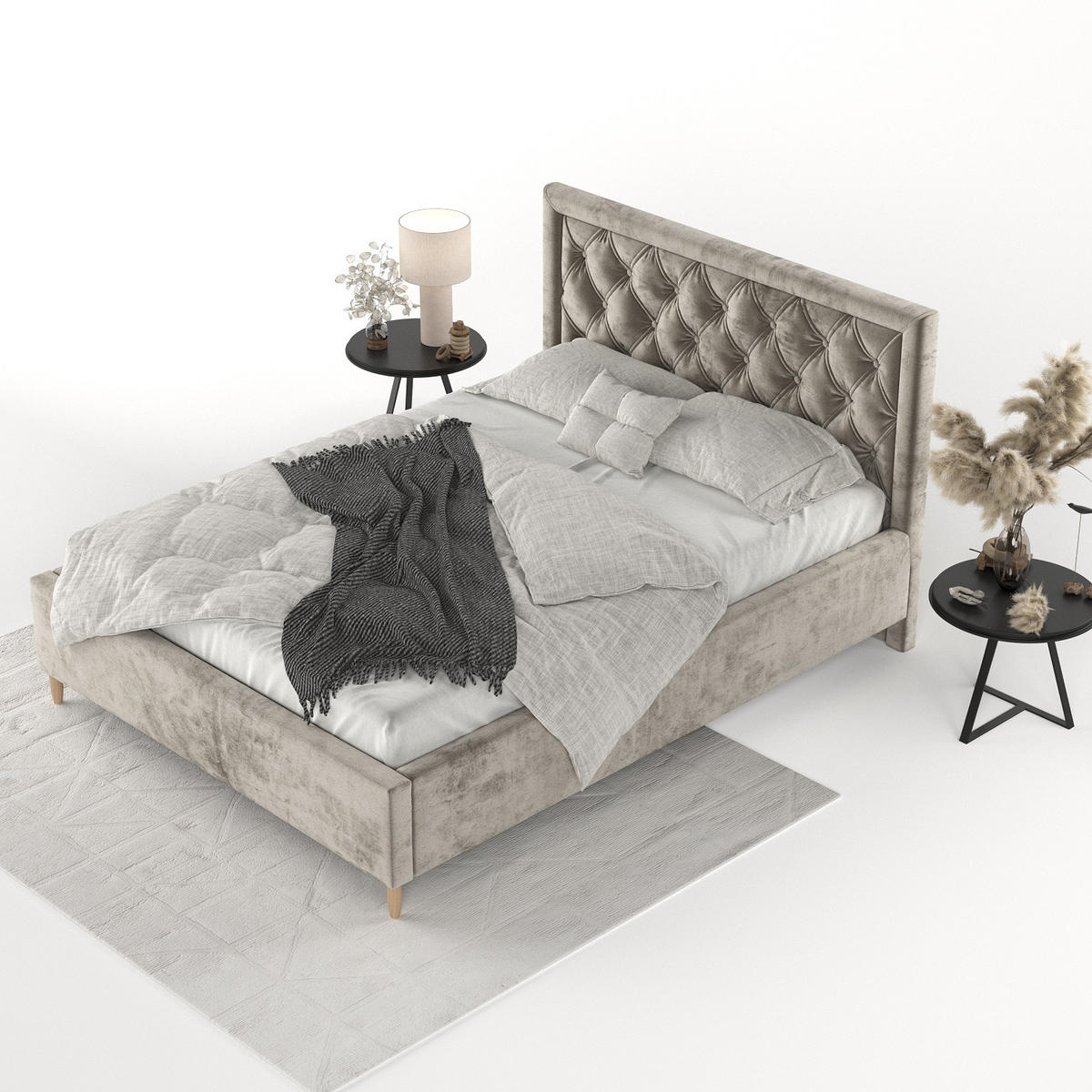 POLSTERBETT Lido 120/200 cm Beige im Lotta Stoff - Beige/Naturfarben, Holz/Holzwerkstoff (120/200cm) - AltaBeds