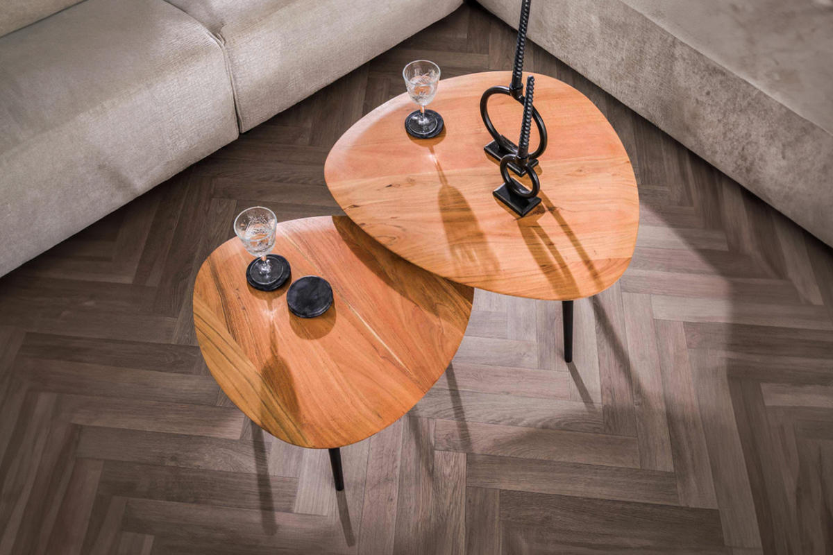 COUCHTISCH-SET RINA Braun Akazie - Schwarz/Braun, Holz/Metall (77/70/40cm) - KAWOLA