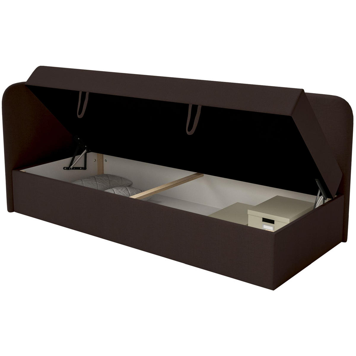 JUGENDBETT Calmmo Dunkelbraun mit Chenille-Bezug, Kopfteil links - Dunkelbraun, Textil (90/200cm) - Selsey