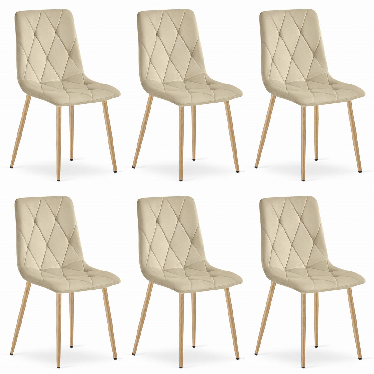 STUHL BOSA 6-er Set, Beige, Metallbeine in Holzfarbe - Beige, Textil/Metall (44/89/40cm) - Komodee