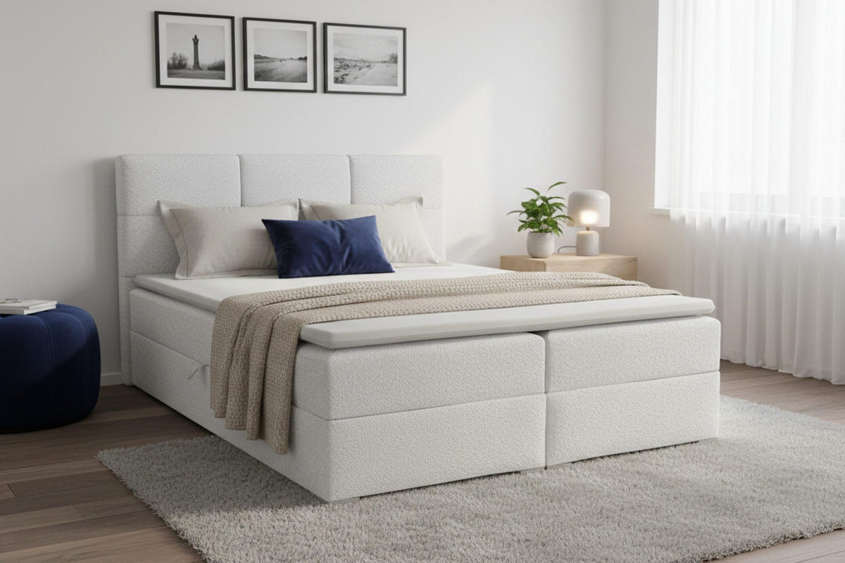 BOXBETT SUSAN LUX 200/200 in Boucle Weiß H4 - Weiß, Holz/Holzwerkstoff (200/200cm) - Deine Möbel 24