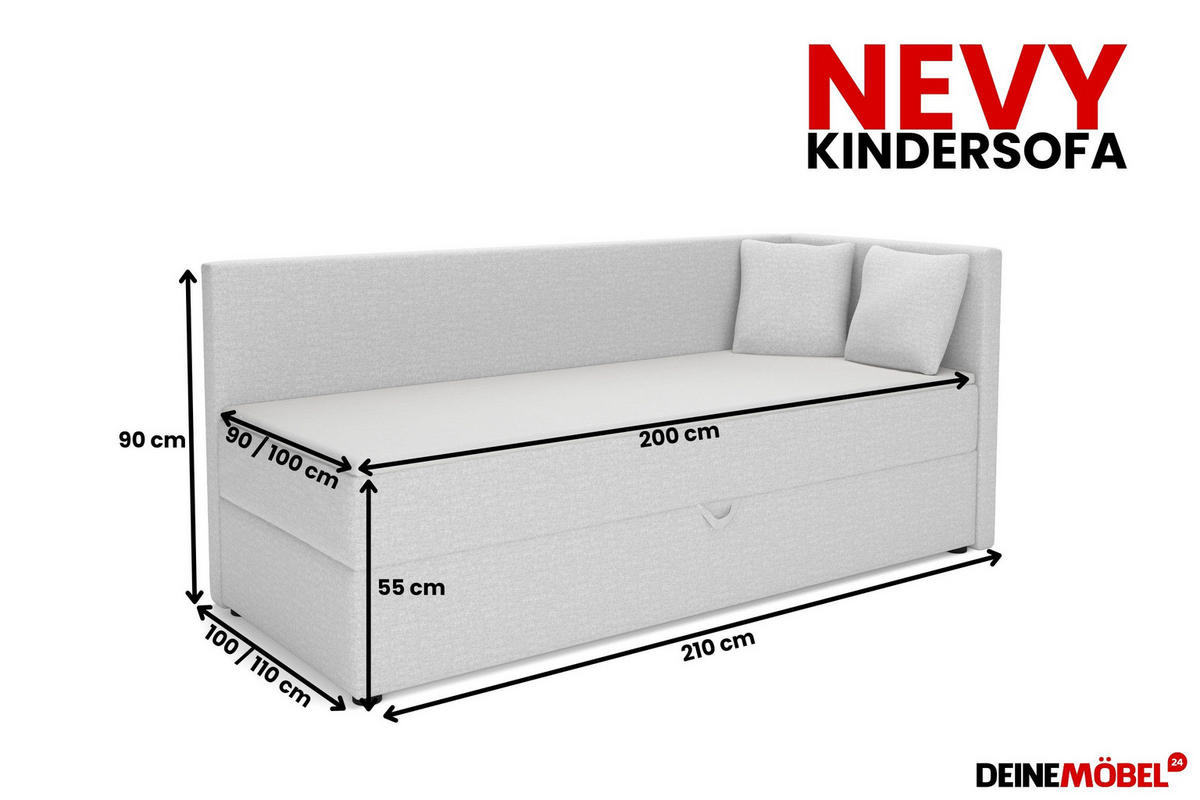 BOXBETT NEVY 100/200 in Stoff Grau H3 rechts - Grau, Holz/Holzwerkstoff (100/200cm) - Deine Möbel 24