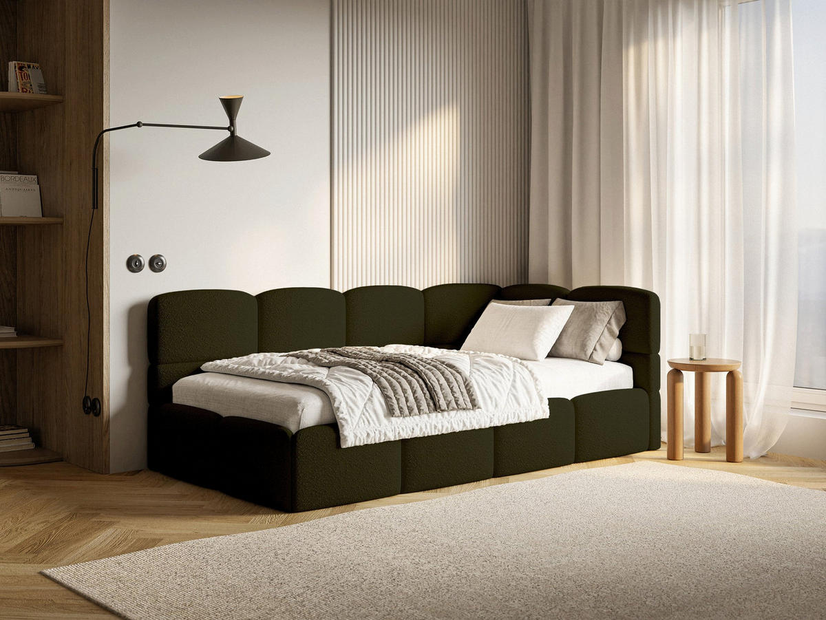 JUGENDBETT Cloudy Olivgrün 120 cm, Bouclé - Schwarz/Olivgrün, Kunststoff/Textil (120/200cm) - Selsey
