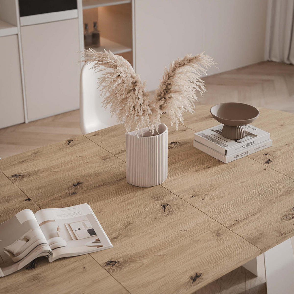 AUSZIEHTISCH FORTE 100/76 cm, Weiß / Artisan-Eiche - Weiß/Eiche Artisan, Holzwerkstoff/Metall (100/100/76cm) - Idohome