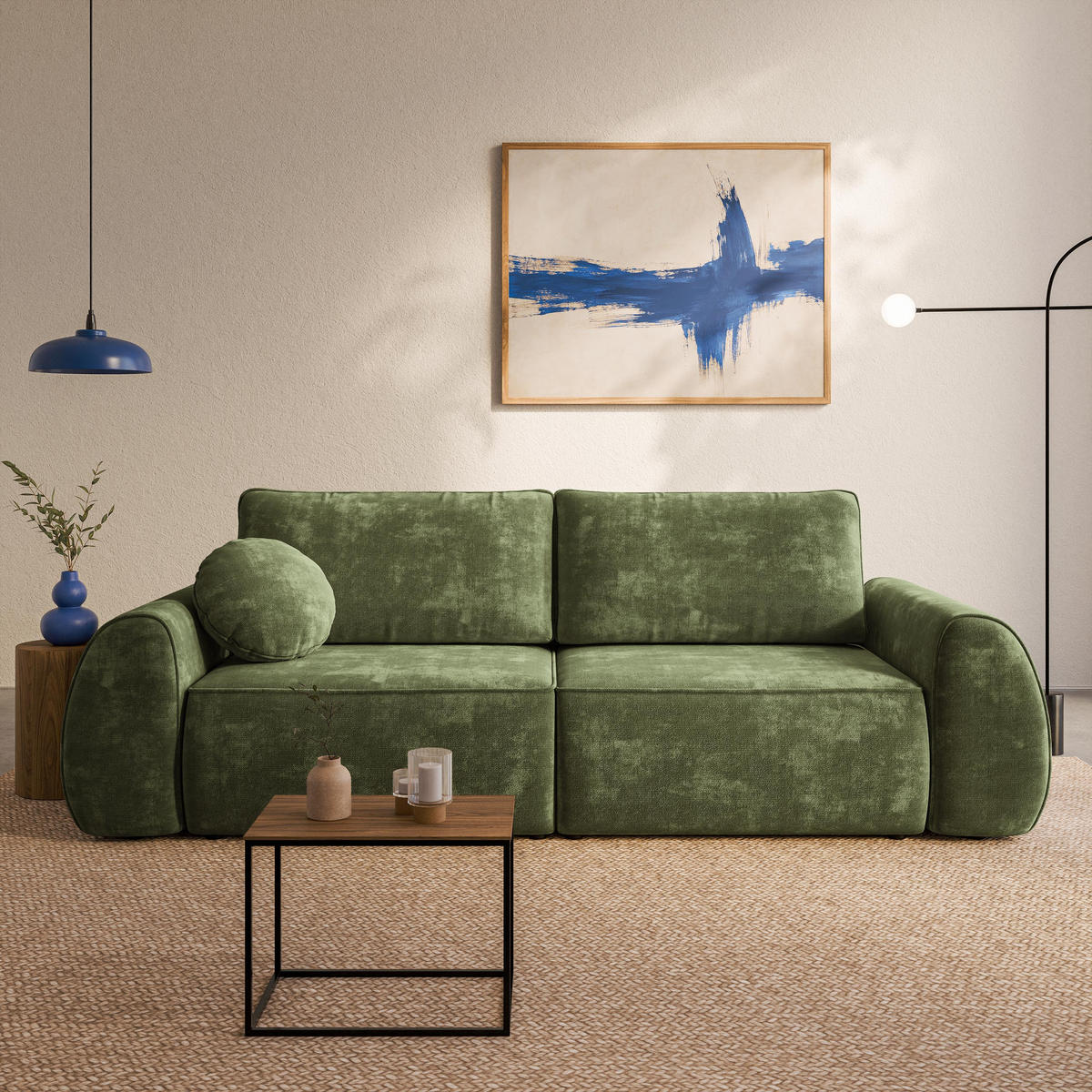 BETTSOFA ZEFEO Grün Chenille-Stoff mit Schlaffunktion - Grün, Textil (264/96/106cm) - MASSENO