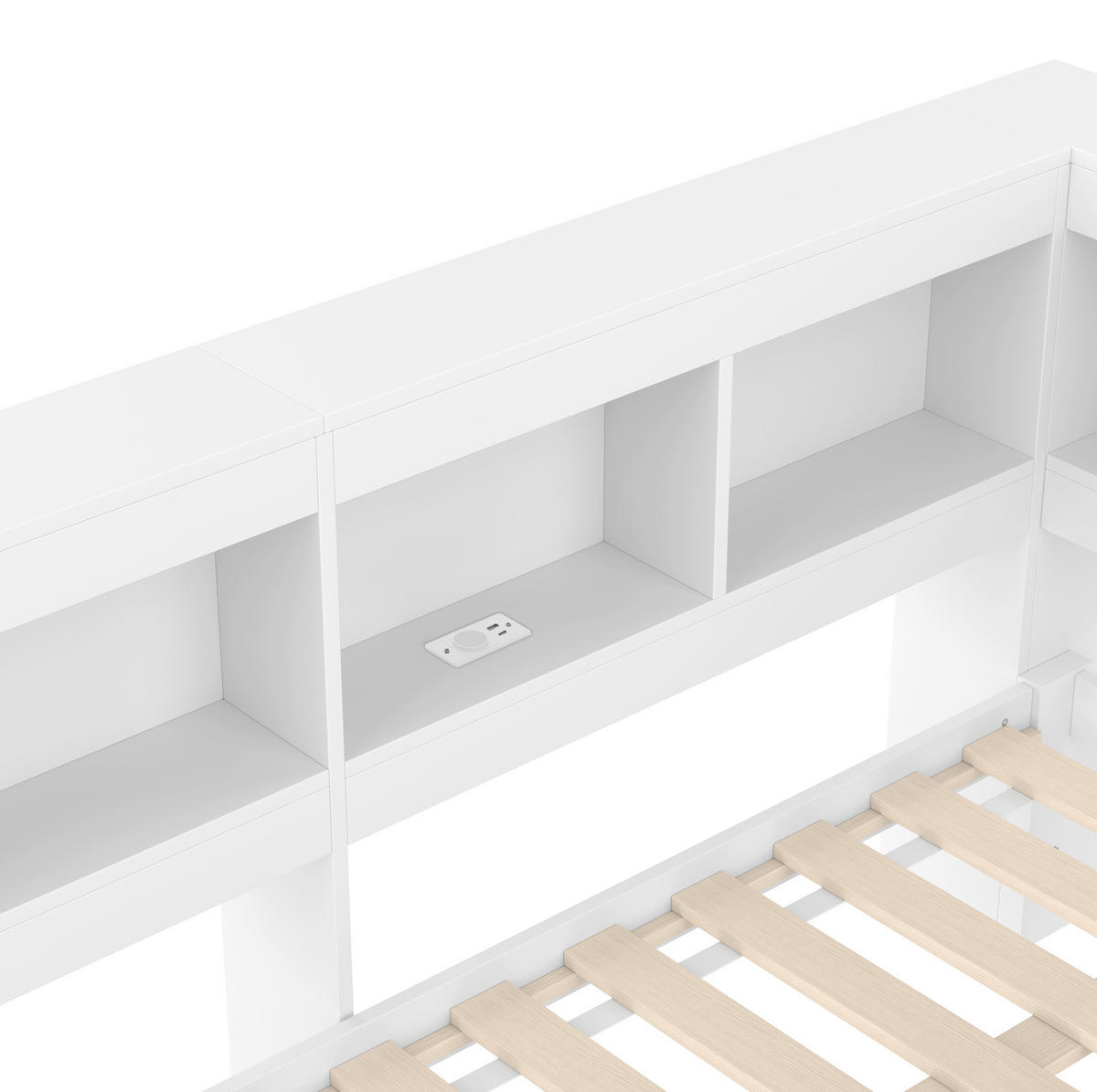 POLSTERBETT aus MDF und Kiefernholz 140x200 cm in Weiß mit 2 Schubladen & USB - Weiß, Holz (140/200cm) - Modfu