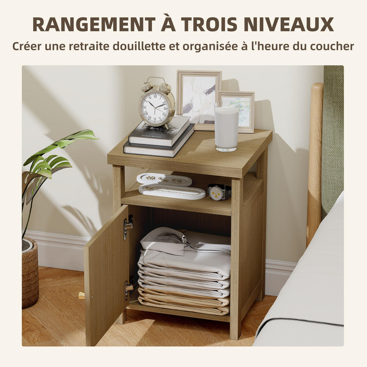 NACHTSCHRANK 2er-Set DE-12898 Rattantür und offenes Fach Braun - Braun, Holzwerkstoff (35/55/40cm) - ComfortXL