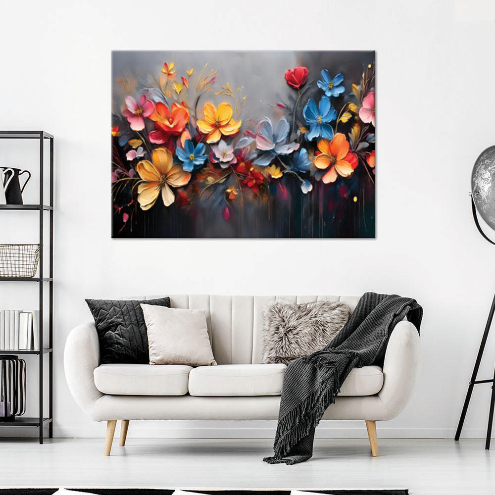 WANDBILD gemaltes blumenarrangement - Multicolor, Textil (60/40cm) - Feeby