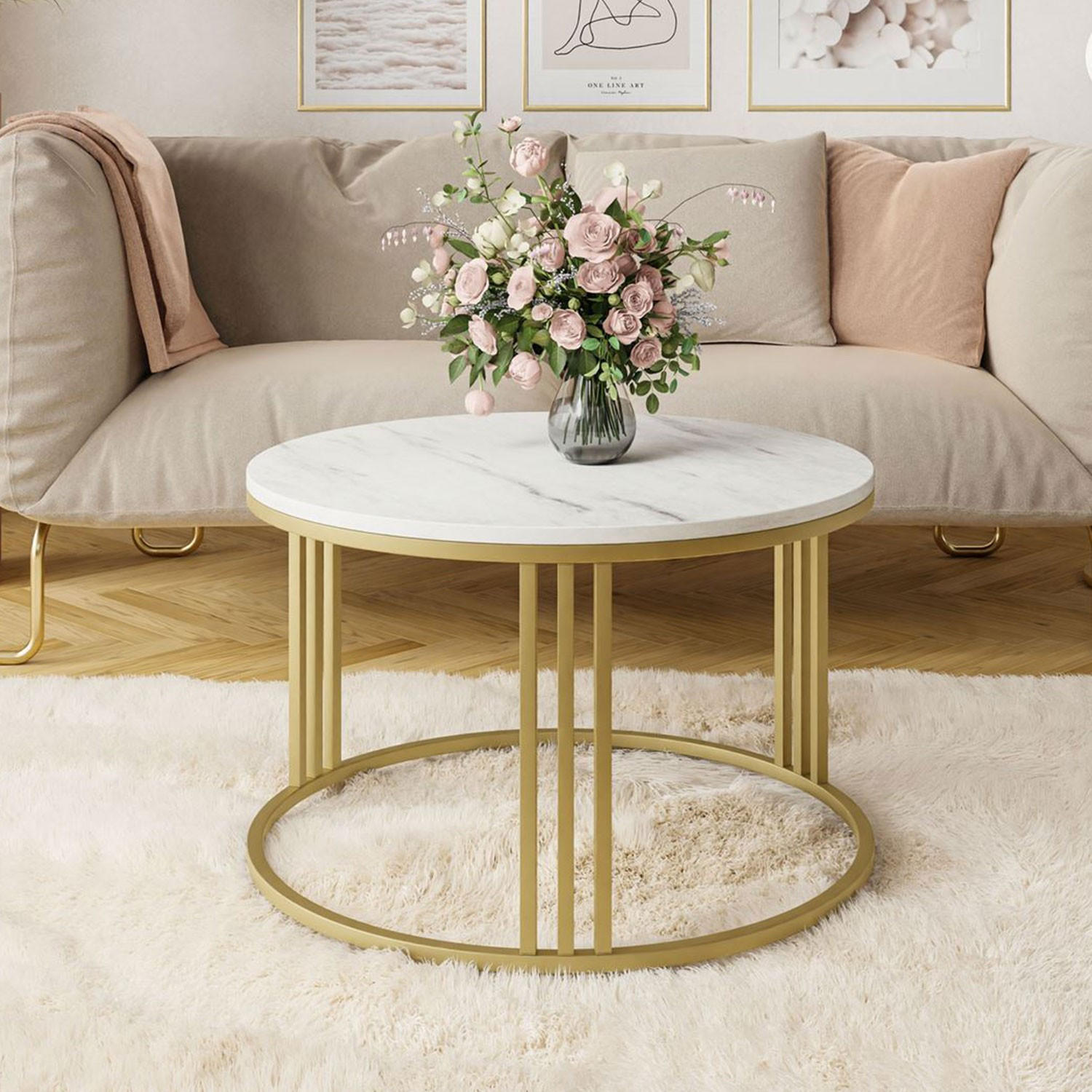 COUCHTISCH LORI LEVANTO mit goldfarbenem Fuß - Goldfarben, Holzwerkstoff (70/70/48cm) - Lookway