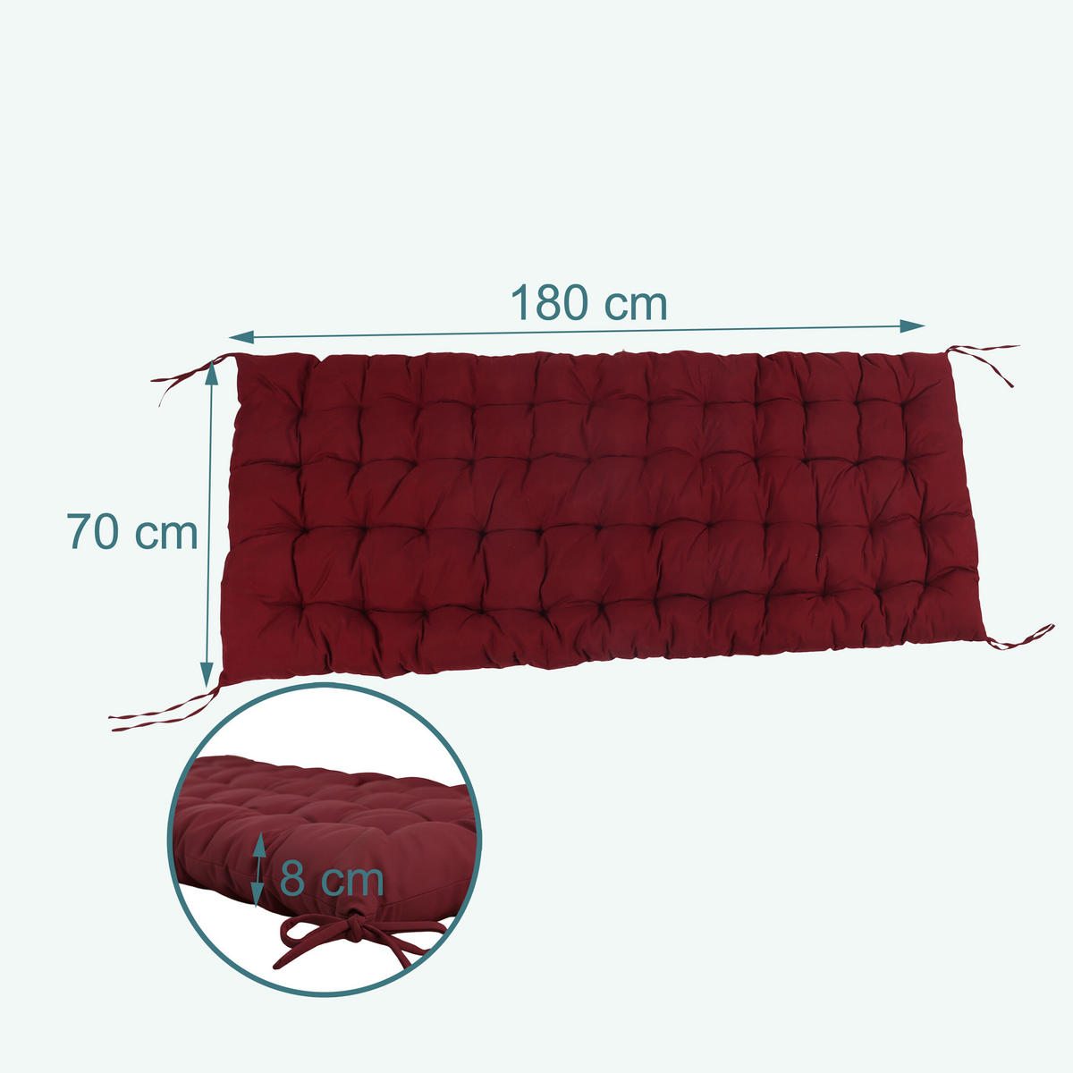 LAVIČKOVÝ sedák - tmavočervená, textil/plast (70/10/180cm) - Relaxdays