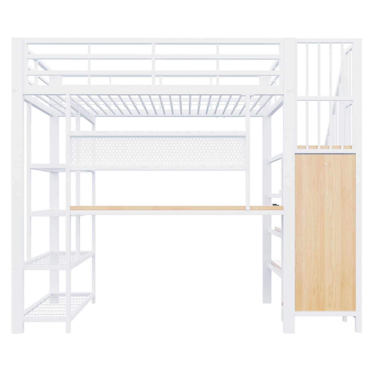 HOCHBETT 90x200cm Schreibtisch LED Steckdose Weiß - Weiß, Metall (90/200cm) - FLIEKS
