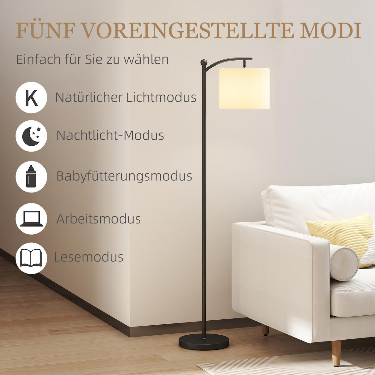 LED Stehlampe Stufenlos Dimmbar Stehleuchte mit Lampenschirm aus Stoff - Schwarz, Metall (54.3/30.6/159.6cm) - HOMCOM