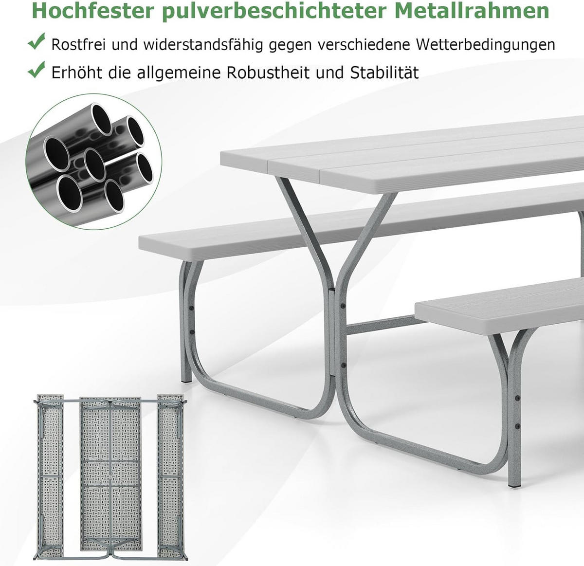 BIERTISCHGARNITUR Grau(3-teilig) - Grau, Holzwerkstoff (161/183/76cm) - COSTWAY