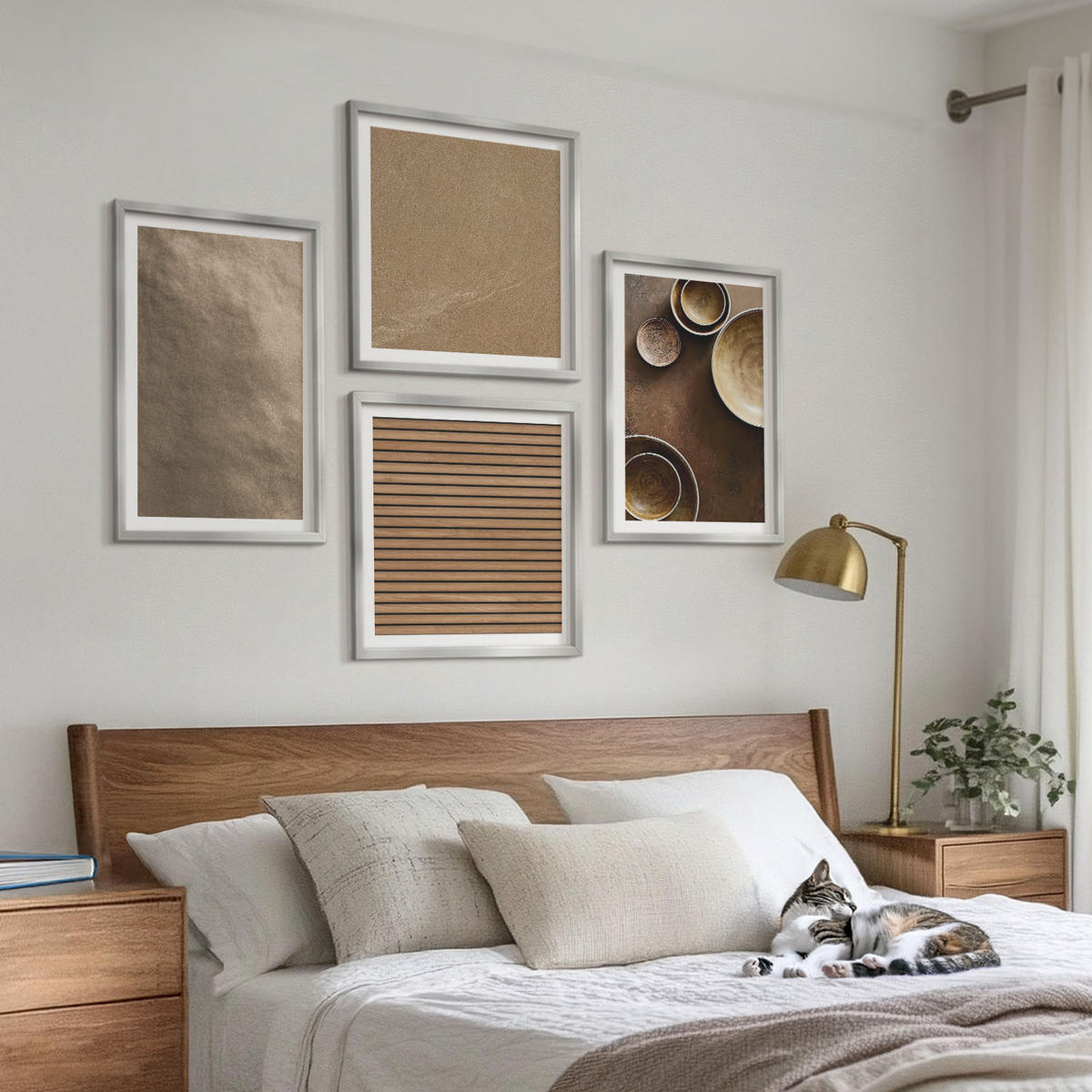 BILDER SET 4er Set - 50x50 cm & 40x60 cm Silberner Rahmen - Moderne Steinstrukturen - Silberfarben, Kunststoff (50/50cm) - TULUP
