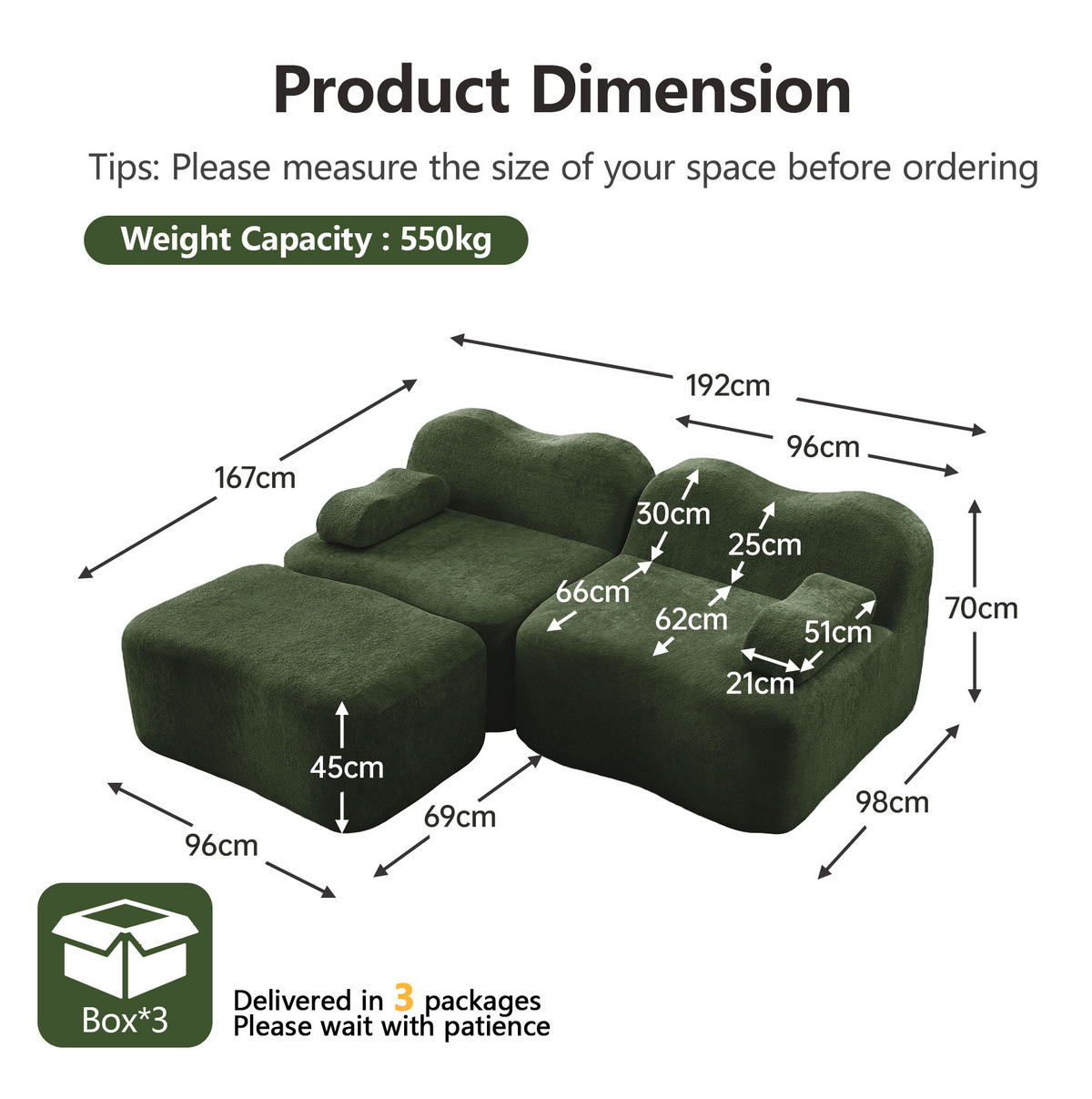 MODULARES Ecksofa ohne Montage mit Ottomanen, Wellenform und Samtbezug, Grün - Grün, Textil (192/167cm) - Redom