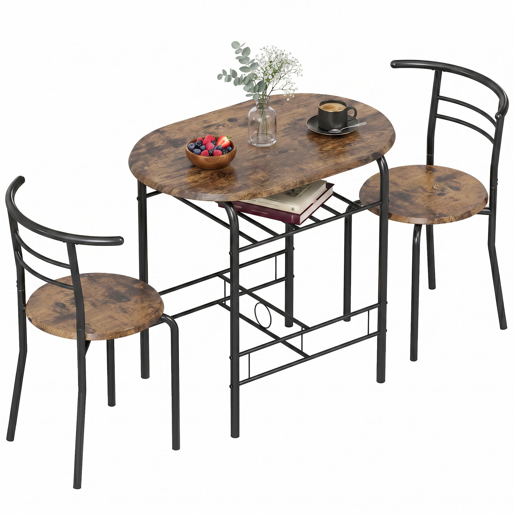 ESSGRUPPE, Holz 2 Personen, 3-teilig, vintage-braun - Braun, Holzwerkstoff (52/76/80cm) - Vallsero