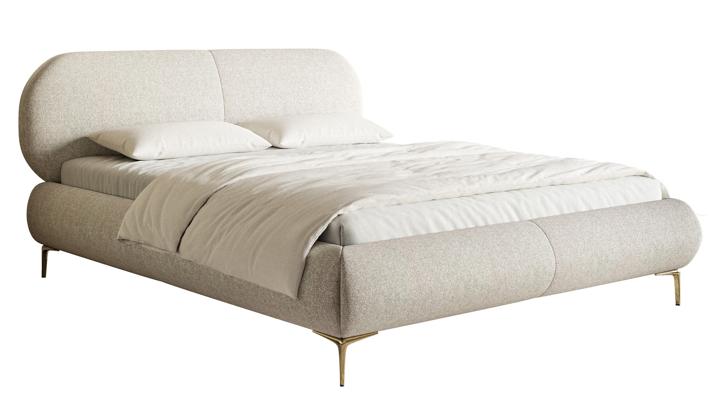 POLSTERBETT Ovalle Cremeweiß mit goldenen Metallbeinen 140 cm - Goldfarben/Creme, Textil/Metall (140/200cm) - Selsey