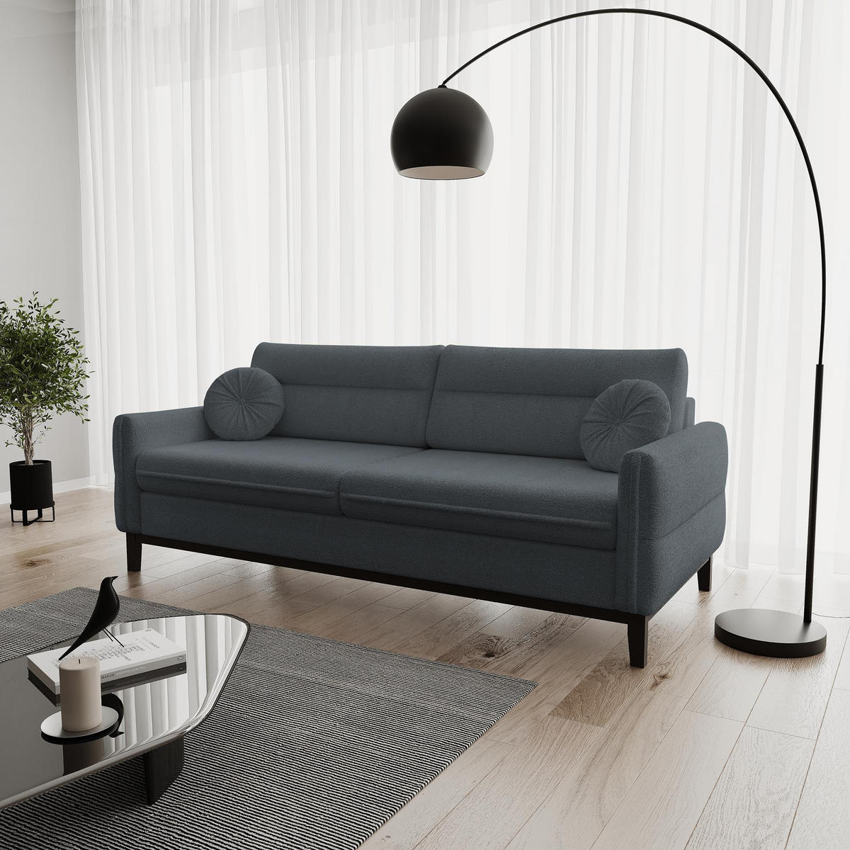 SITZGARNITUR Belweder, zwei Sofas+Sessel, Dunkelgrau, Bouclé - Wengefarben/Dunkelgrau, Holz/Textil (268/95/94cm) - Beautysofa