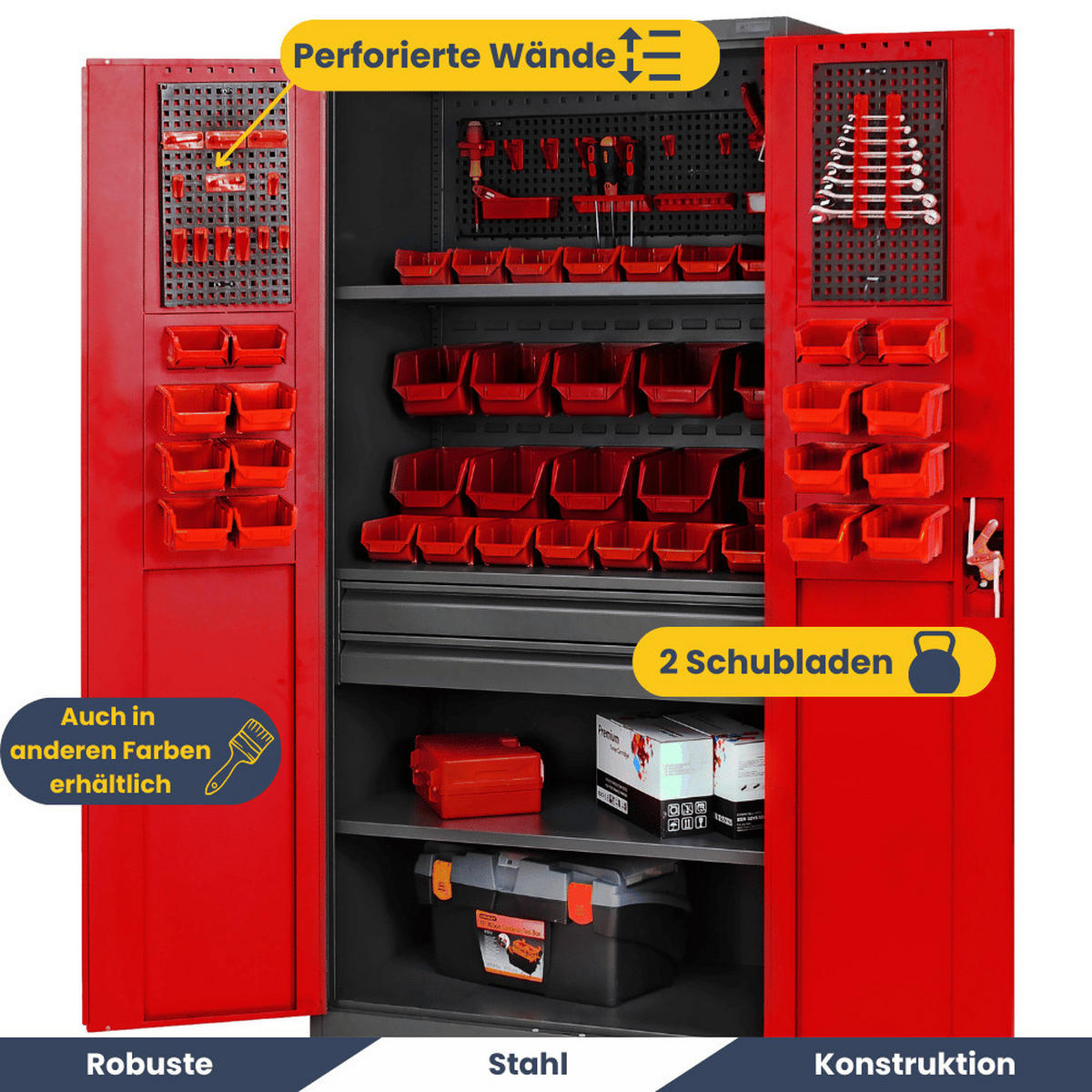 WERKZEUGSCHRANK mit Lochwand AESO 185x92x50cm Anthrazit-Rot - Anthrazit, Metall (92/185/50cm) - DELUKE